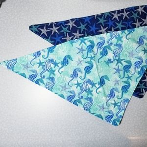 (Sm & Med) Reversible Dog Bandana (Ocean Theme)
